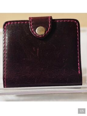 Turtle Elegant Dark Brown Wallet with Pink Stitching
